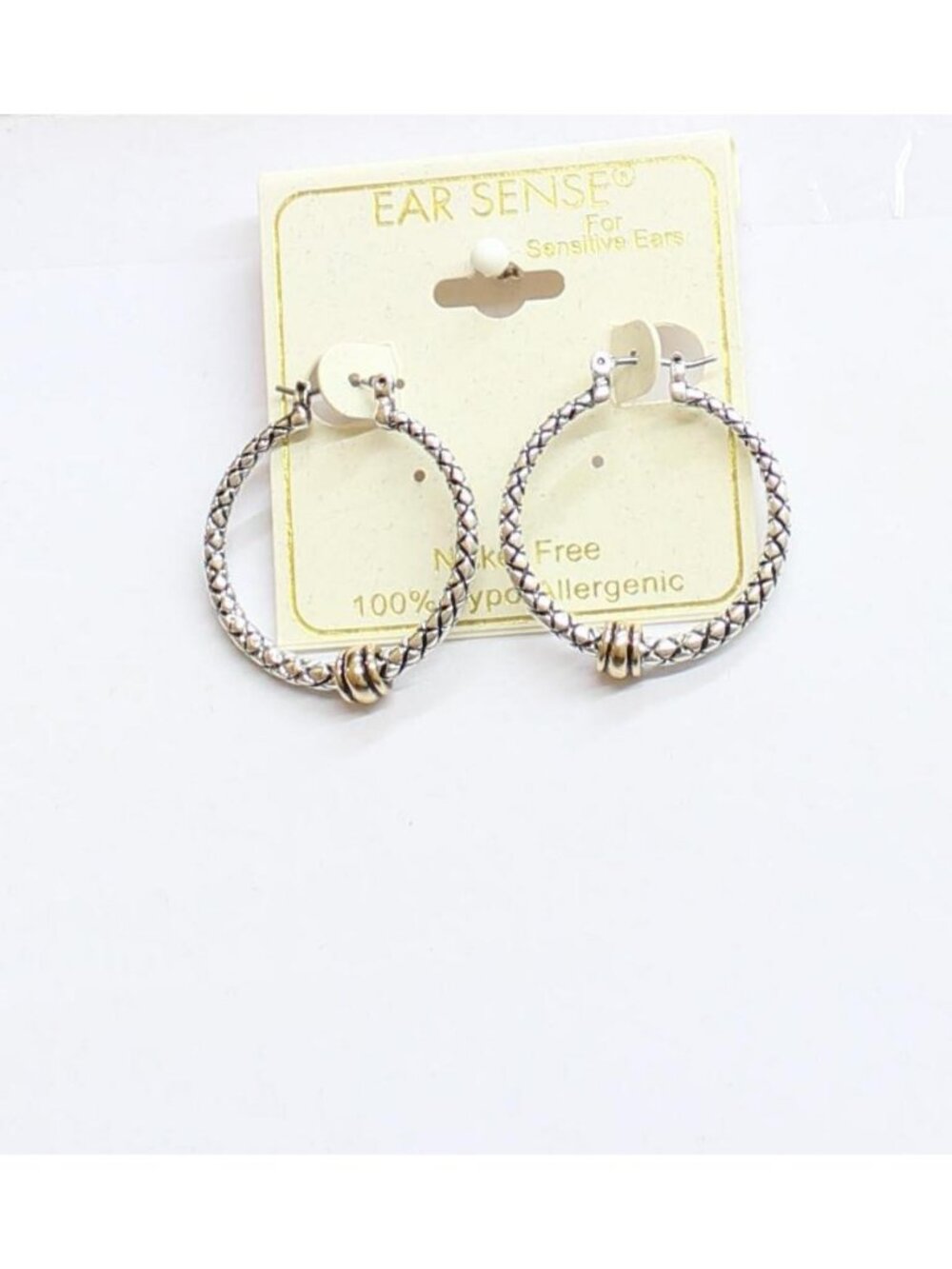 NWT Ear Sense Textured Hoop Earrings with Knot Accent Silver Gray / Gold 1.25"